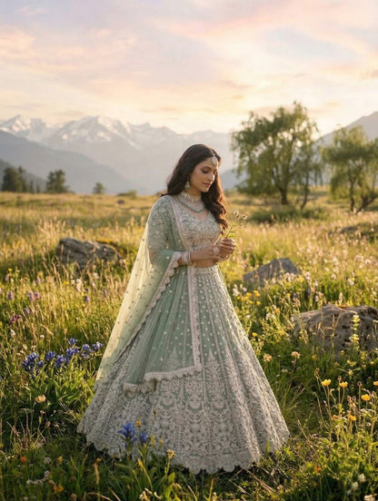 Anaita Green Net Lehenga Choli With Embroidery & Dori Sequence Work