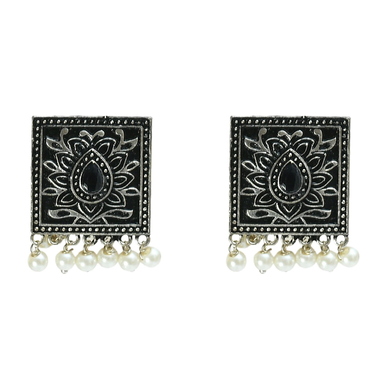 Mominos Fashion Johar Kamal Statement Silver-Plated Brass Finish Kundan/Pearls Choker For Women (Black)