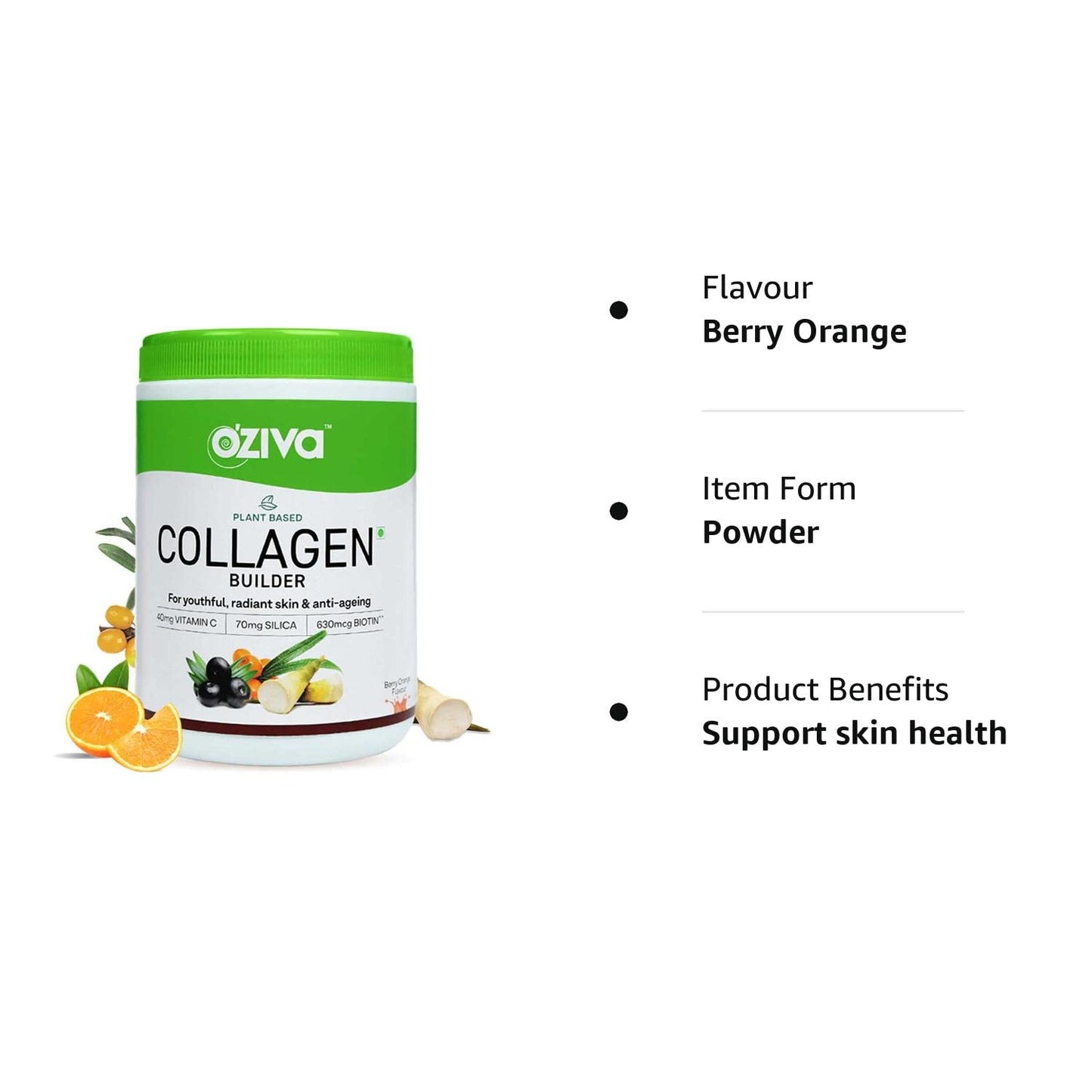 OZiva Plant Based Collagen Builder - 250 gm - Berry Orange