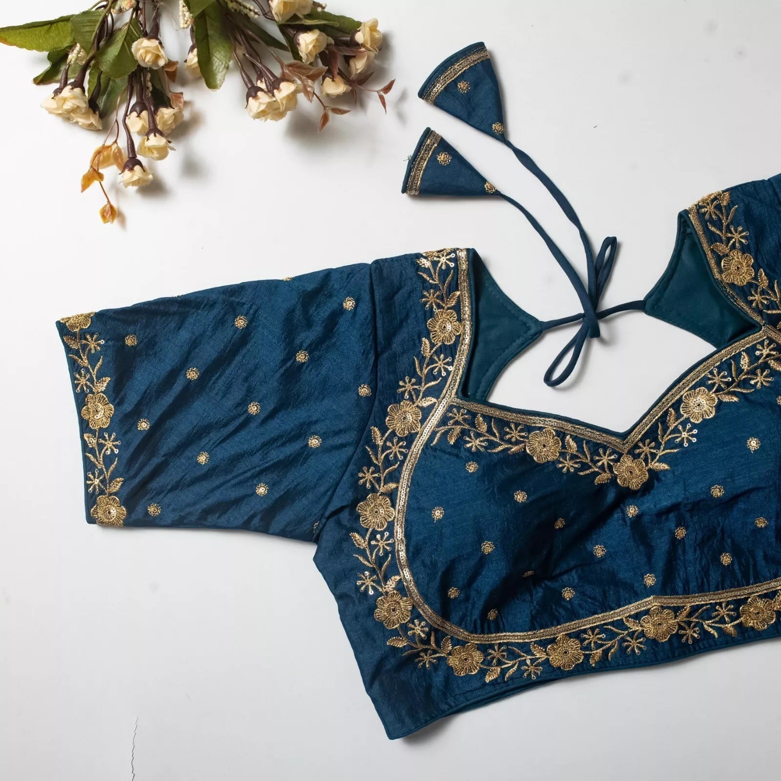 Wedding Exclusive Full Stitched Olive Silk Blouse & Choli