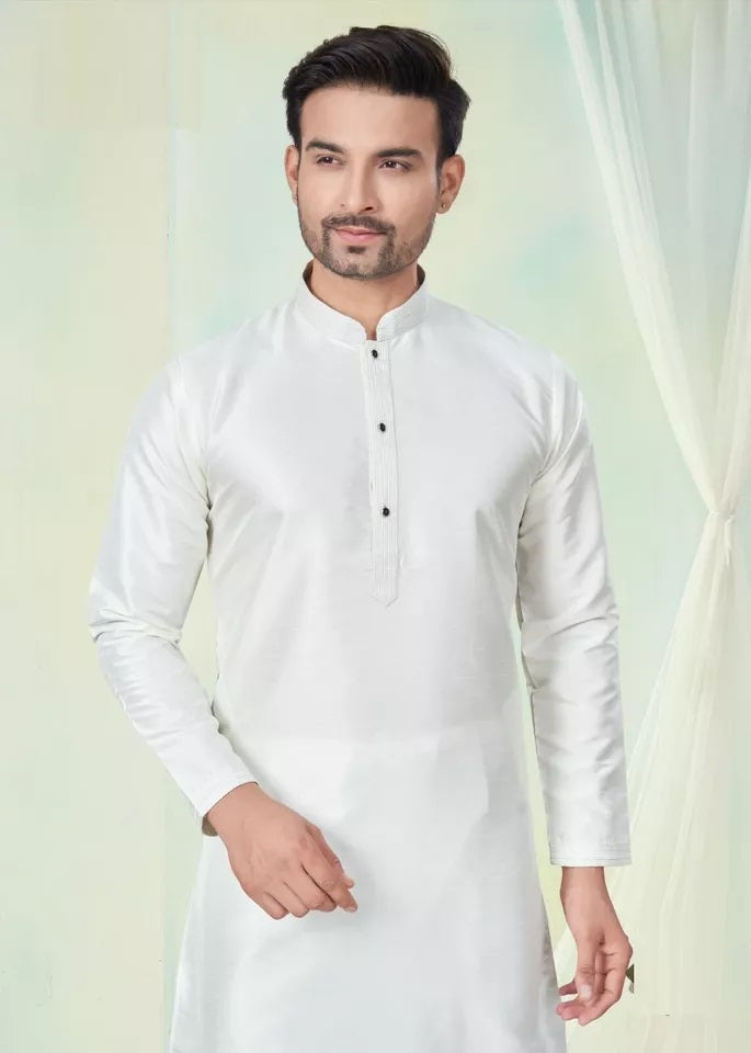Men's Classic Pure Silk Kurta Pajama Set, Wedding Party Wear Kurta Set