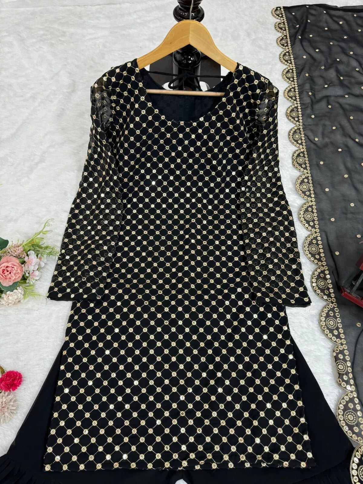 Georgette With Sequence Work  Pakistani Top Sharara Dupatta