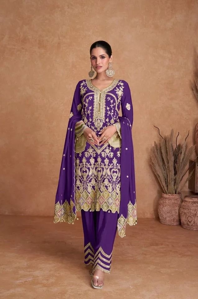 Heavy Chinon With Embroidery & Sequence Work Salwar Kameez