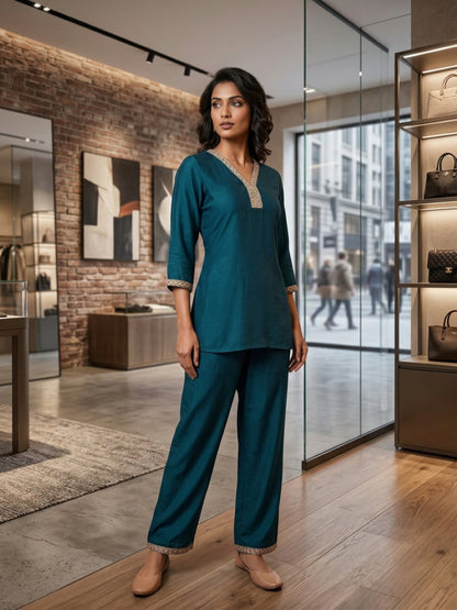 Anaita Teal Stylish Readymade Co-Ords Set