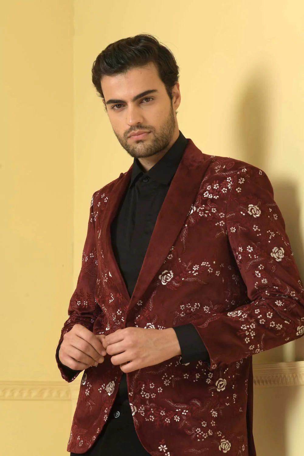 Maroon Embriodered Blazer by Hilo Design