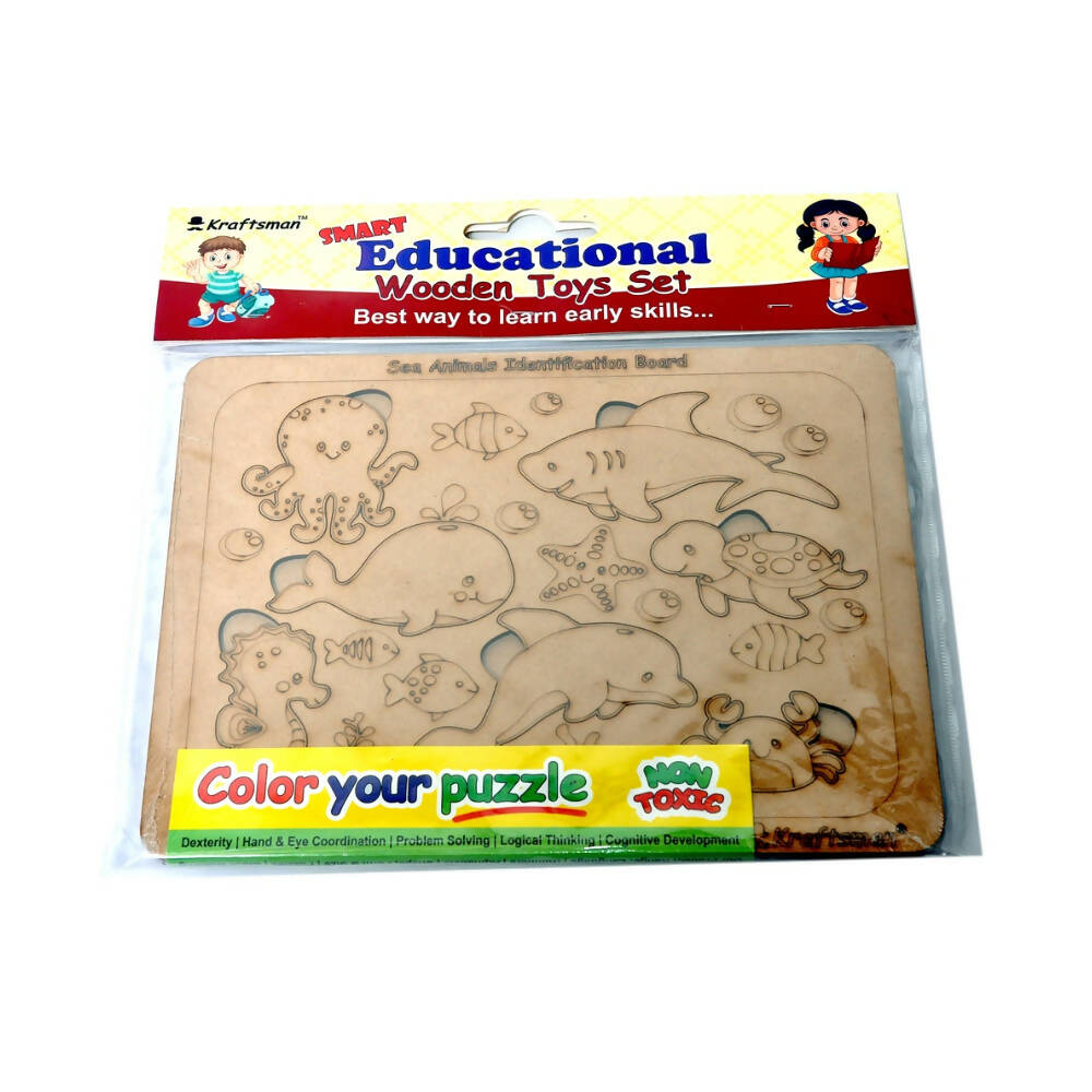 Kraftsman Sea Animals Identification Puzzle Board | Color Kit Included