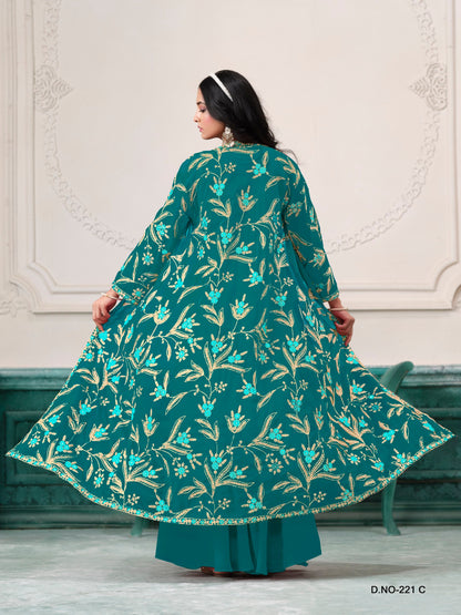 Anaita Turquoise Faux Georgette Sequins Embroidered Stitched Ethnic Suit