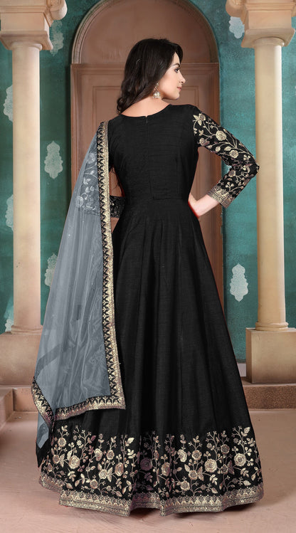 Anaita Black Embroidered Adda Silk Anarkali Suit