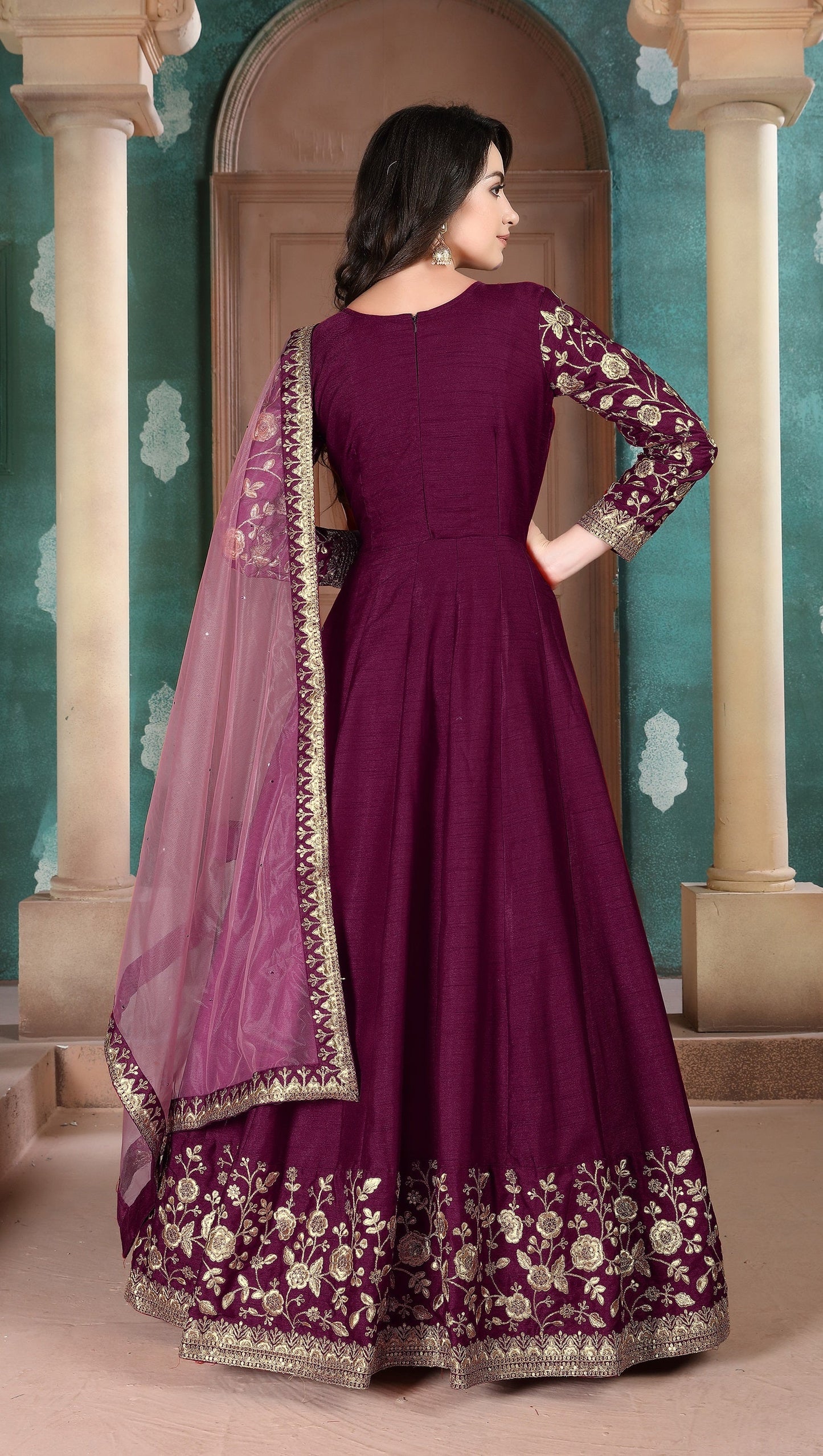 Anaita Purple Embroidered Adda Silk Anarkali Suit