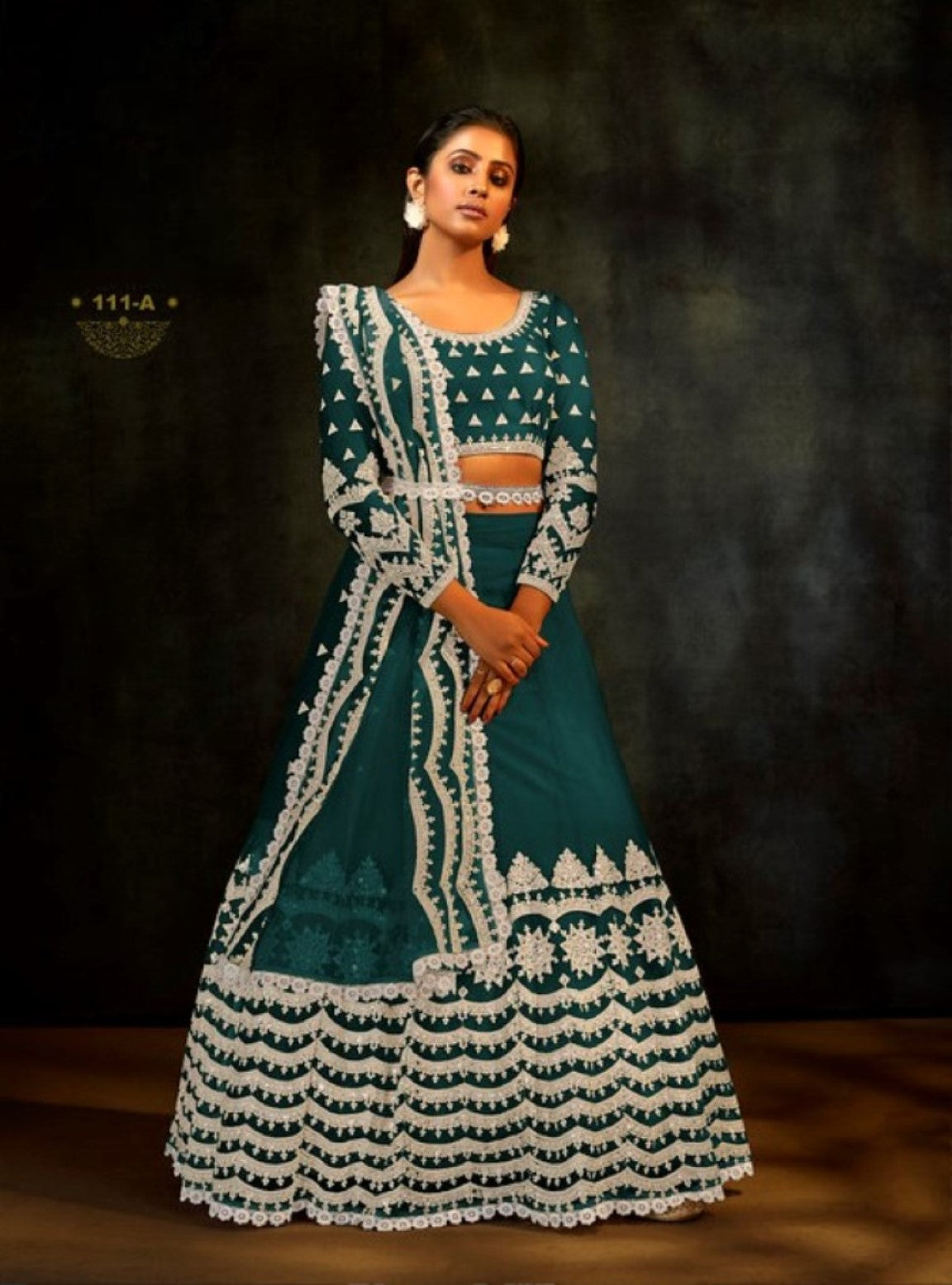 Anaita Teal-Blue Net Lehenga Choli With Sequence & Thread Work