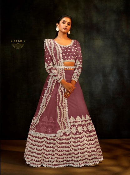 Anaita Purple Net Lehenga Choli With Sequence & Thread Work