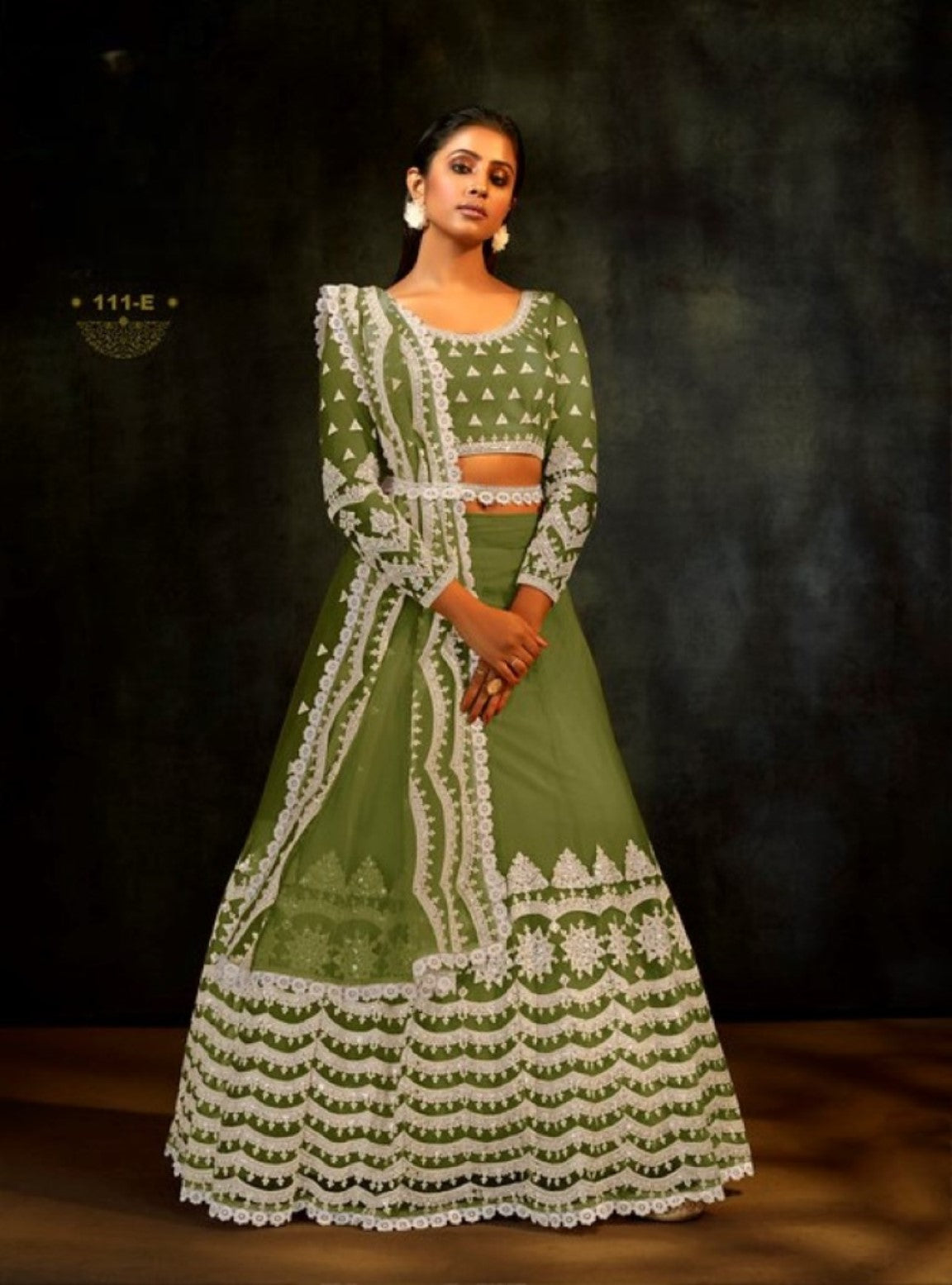 Anaita Green Net Lehenga Choli With Sequence & Thread Work