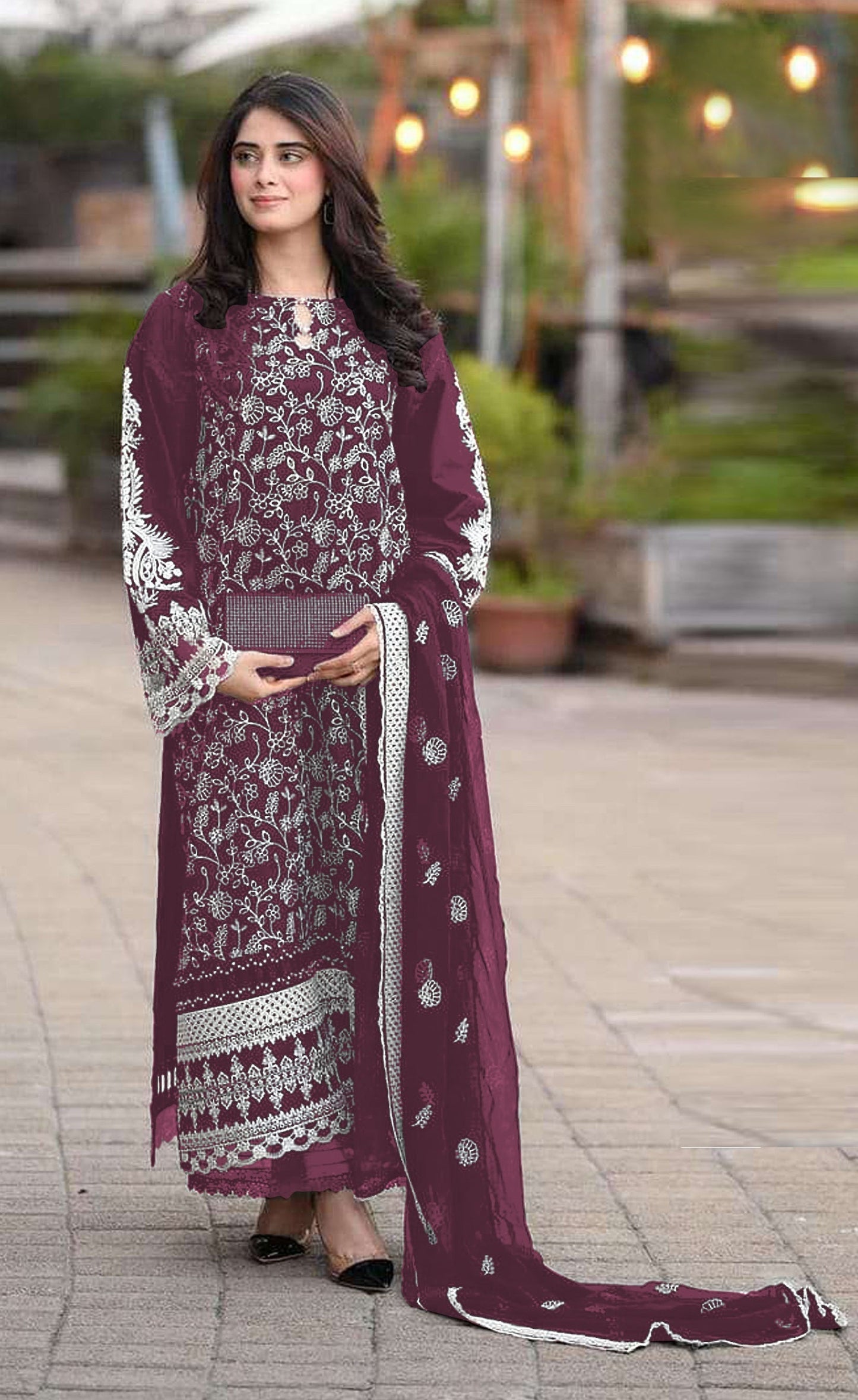 Anaita Purple Embroidered Faux Georgette Salwar Suit
