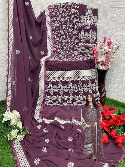 Anaita Purple Embroidered Faux Georgette Salwar Suit