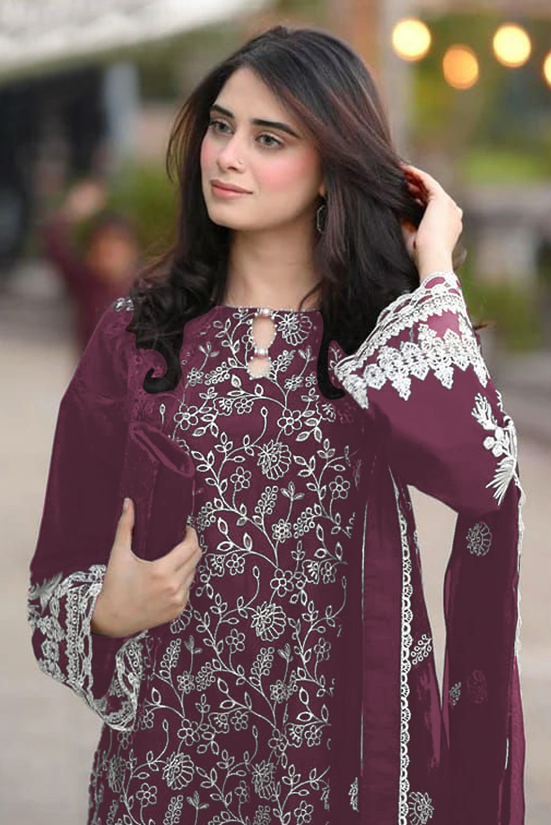 Anaita Purple Embroidered Faux Georgette Salwar Suit