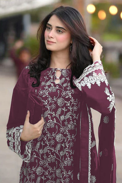 Anaita Purple Embroidered Faux Georgette Salwar Suit