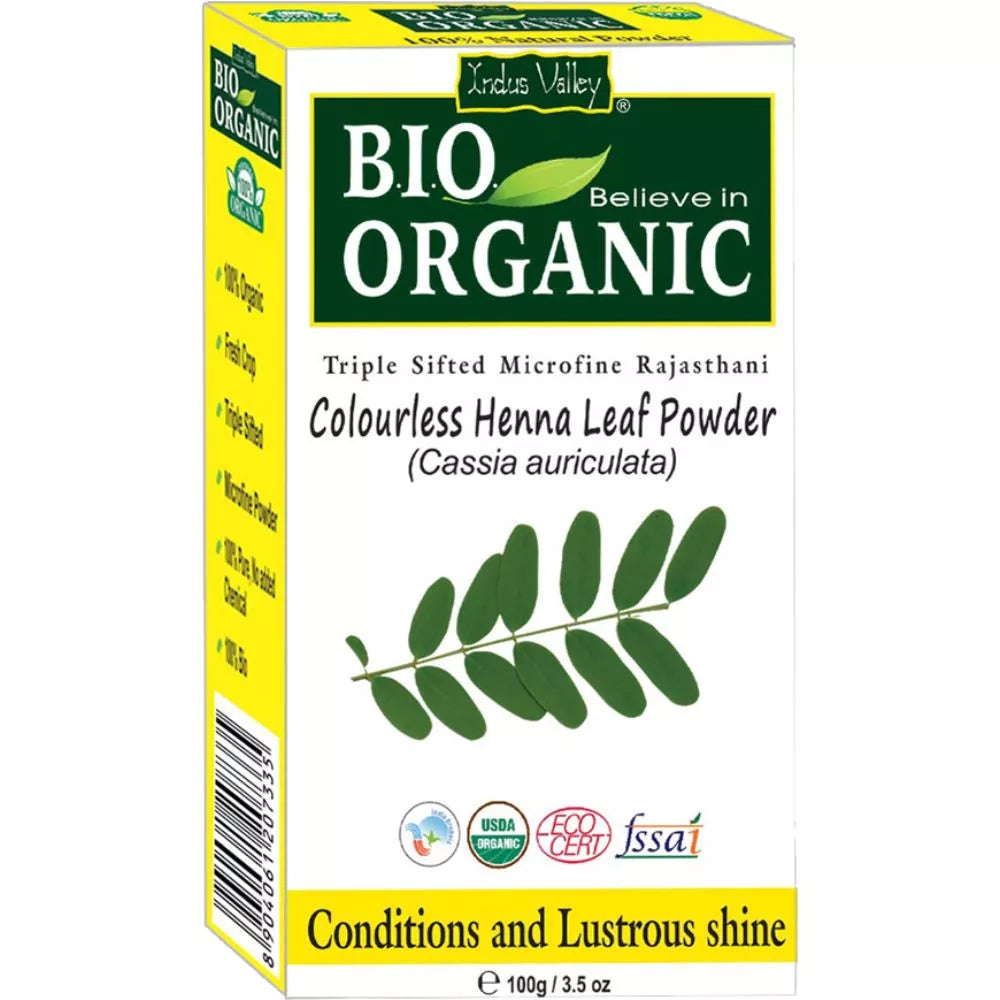Indus Valley Bio Organic Colourless Henna Leaf Powder - 100 gms