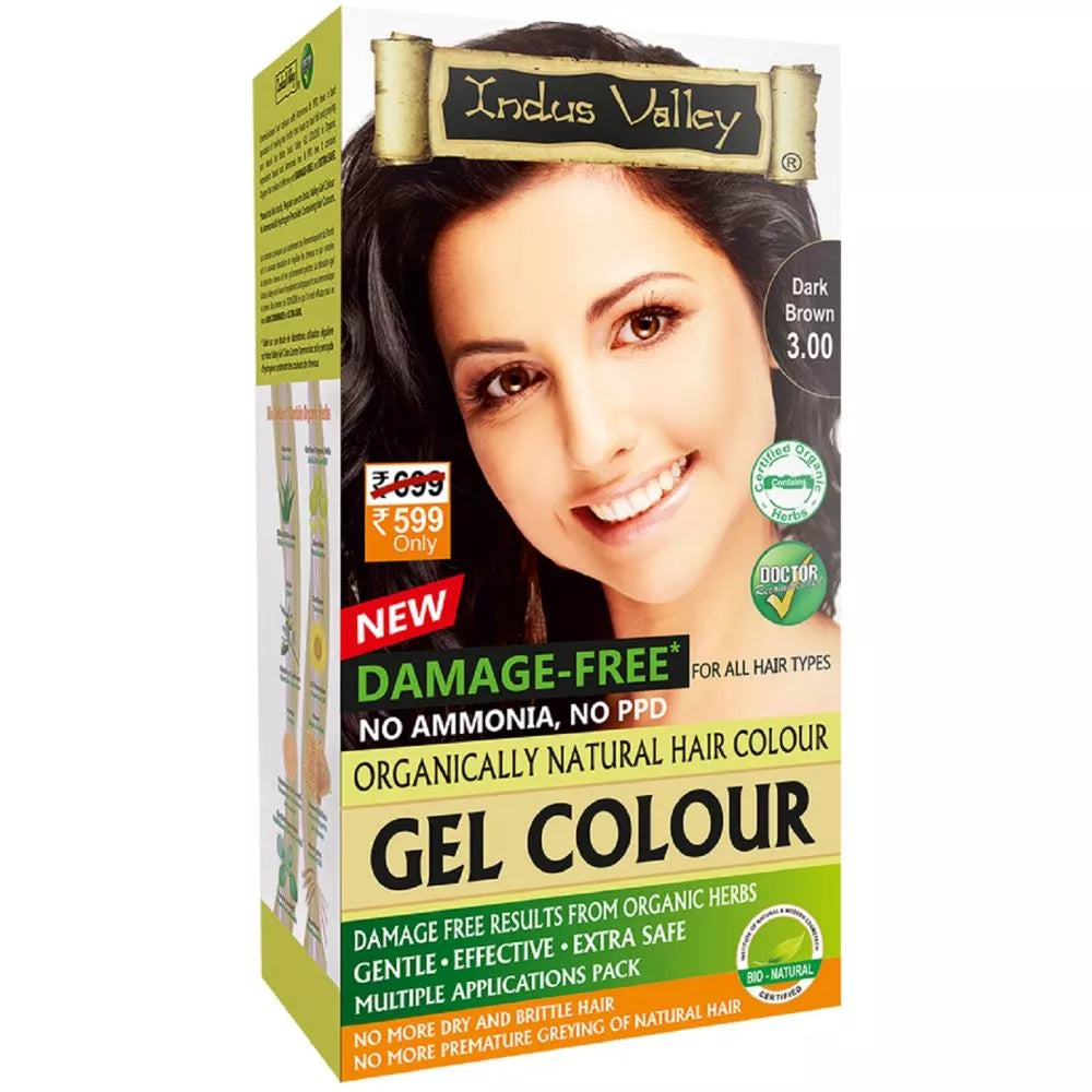 Indus Valley Organically Natural Gel Dark Brown 3.00 Permanent Hair Color - 220 gms
