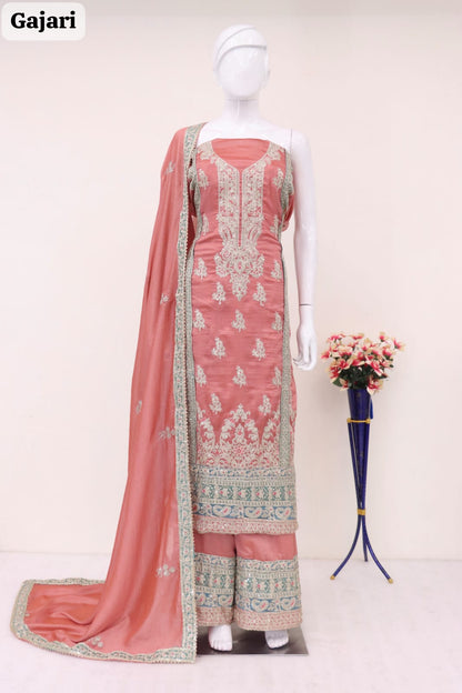 Anaita Peach Embroidered Silk Salwar Suit