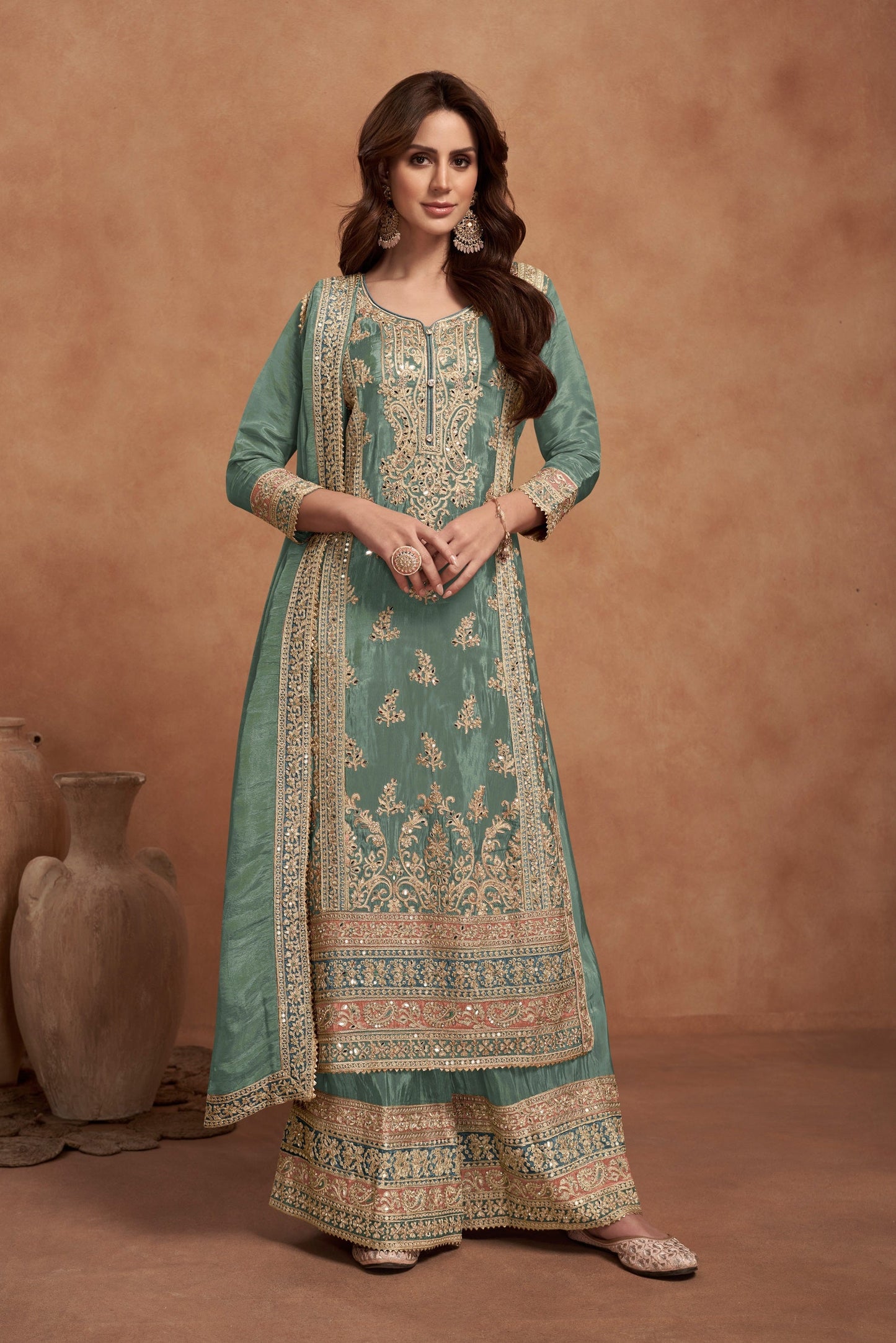 Anaita Sea Green Embroidered Silk Salwar Suit