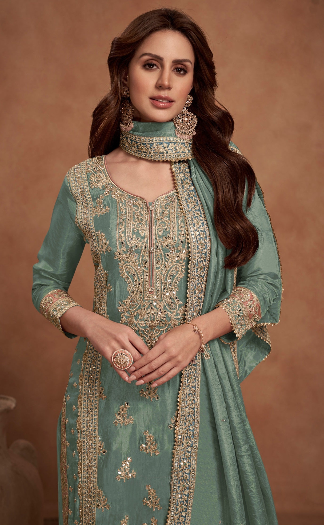 Anaita Sea Green Embroidered Silk Salwar Suit