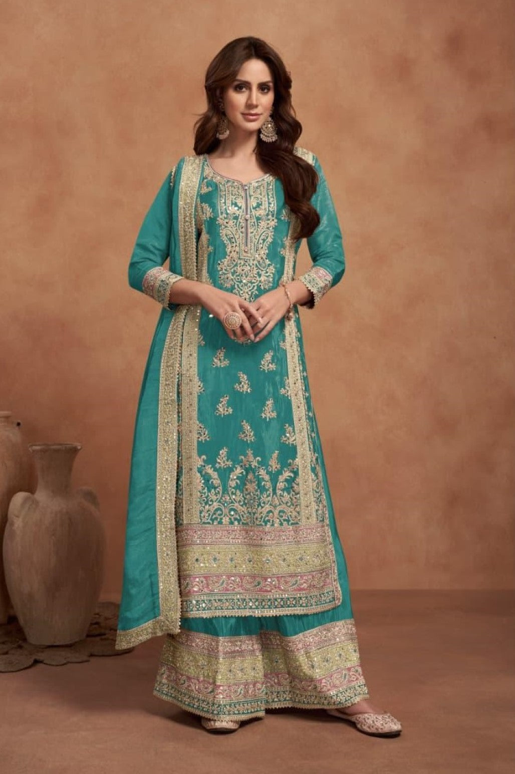 Anaita Teal Green Embroidered Silk Salwar Suit