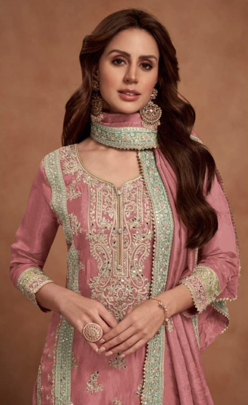 Anaita Dark Peach Embroidered Silk Salwar Suit