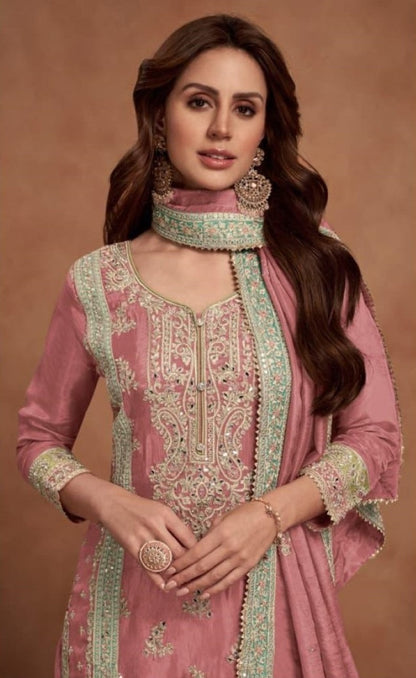 Anaita Dark Peach Embroidered Silk Salwar Suit