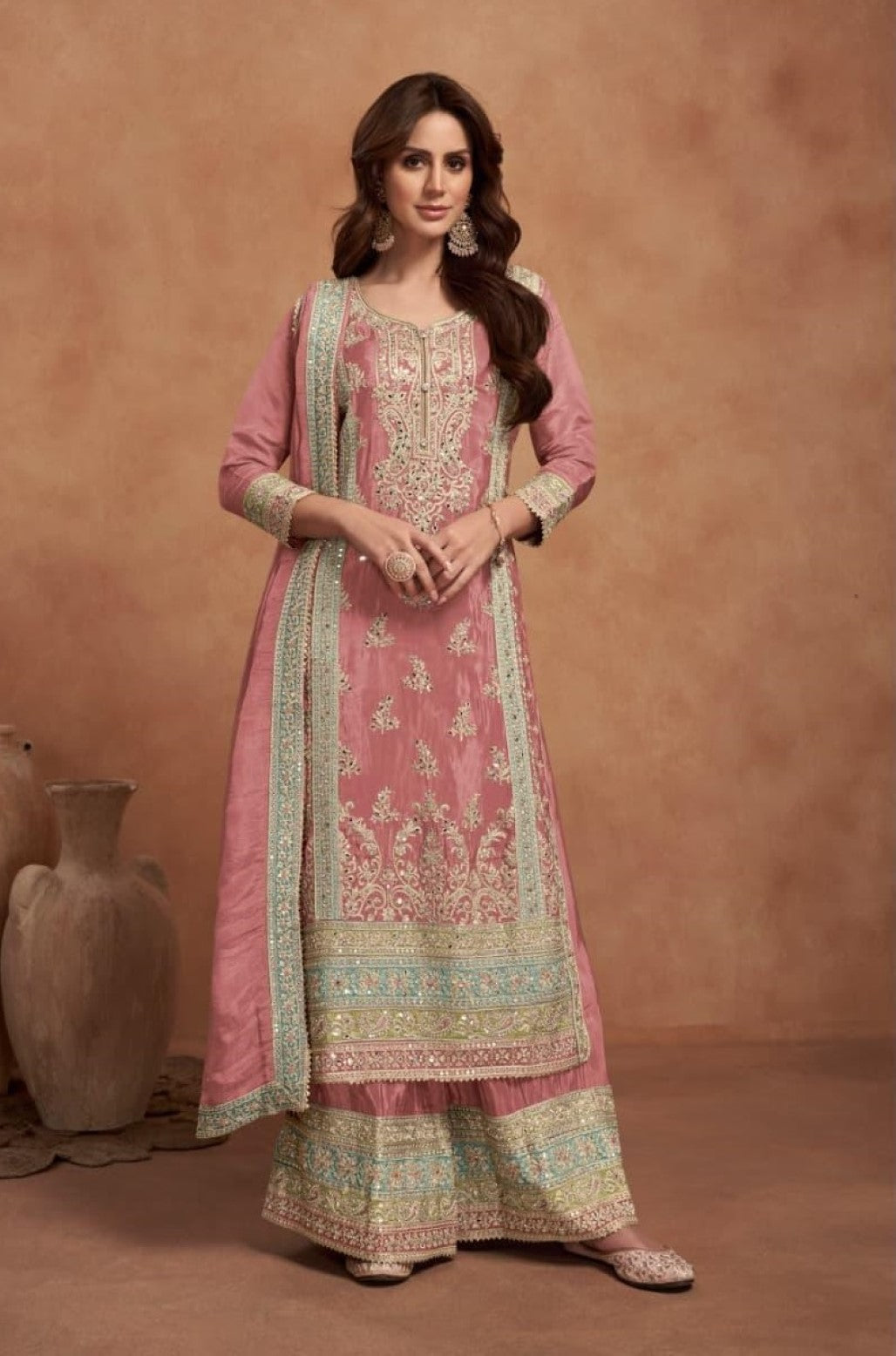 Anaita Dark Peach Embroidered Silk Salwar Suit