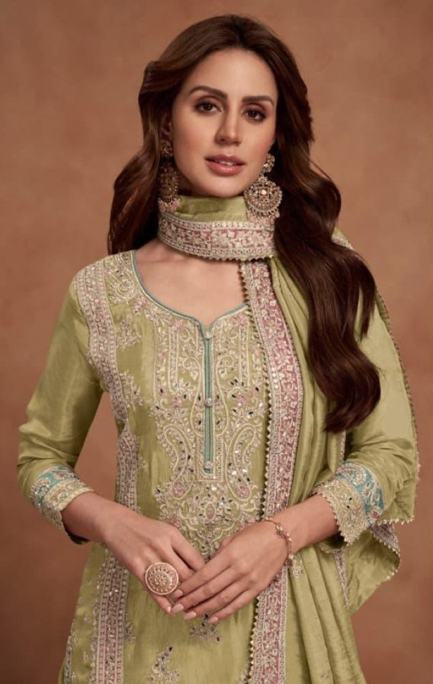 Anaita Lemon Embroidered Silk Salwar Suit