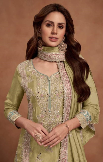 Anaita Lemon Embroidered Silk Salwar Suit
