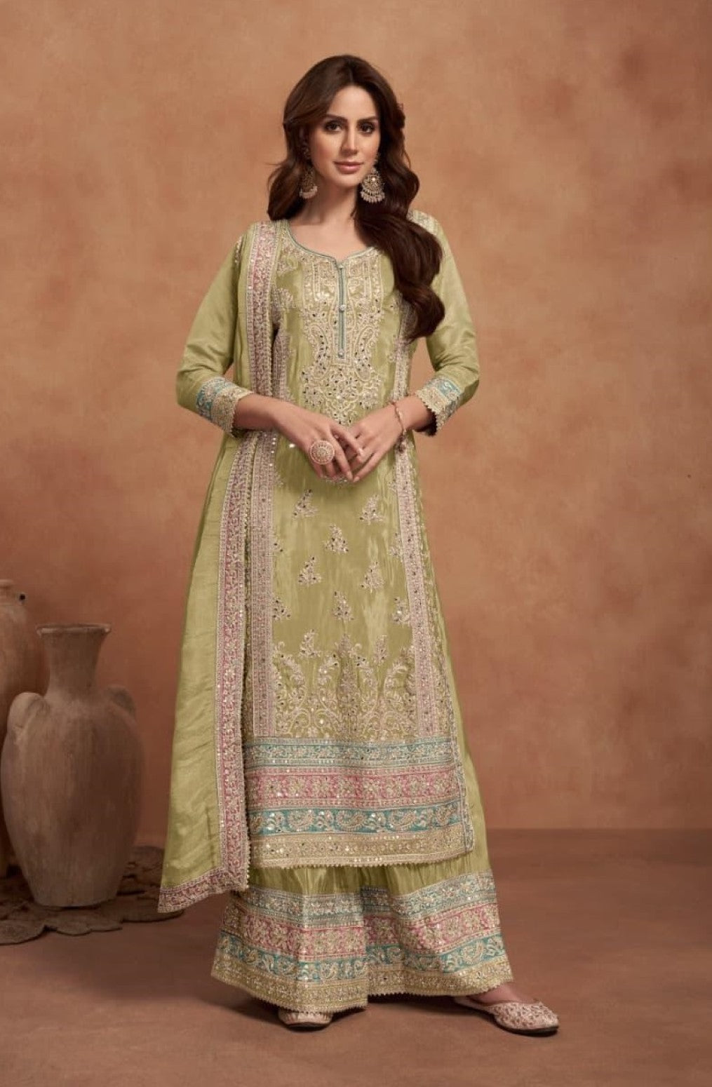 Anaita Lemon Embroidered Silk Salwar Suit