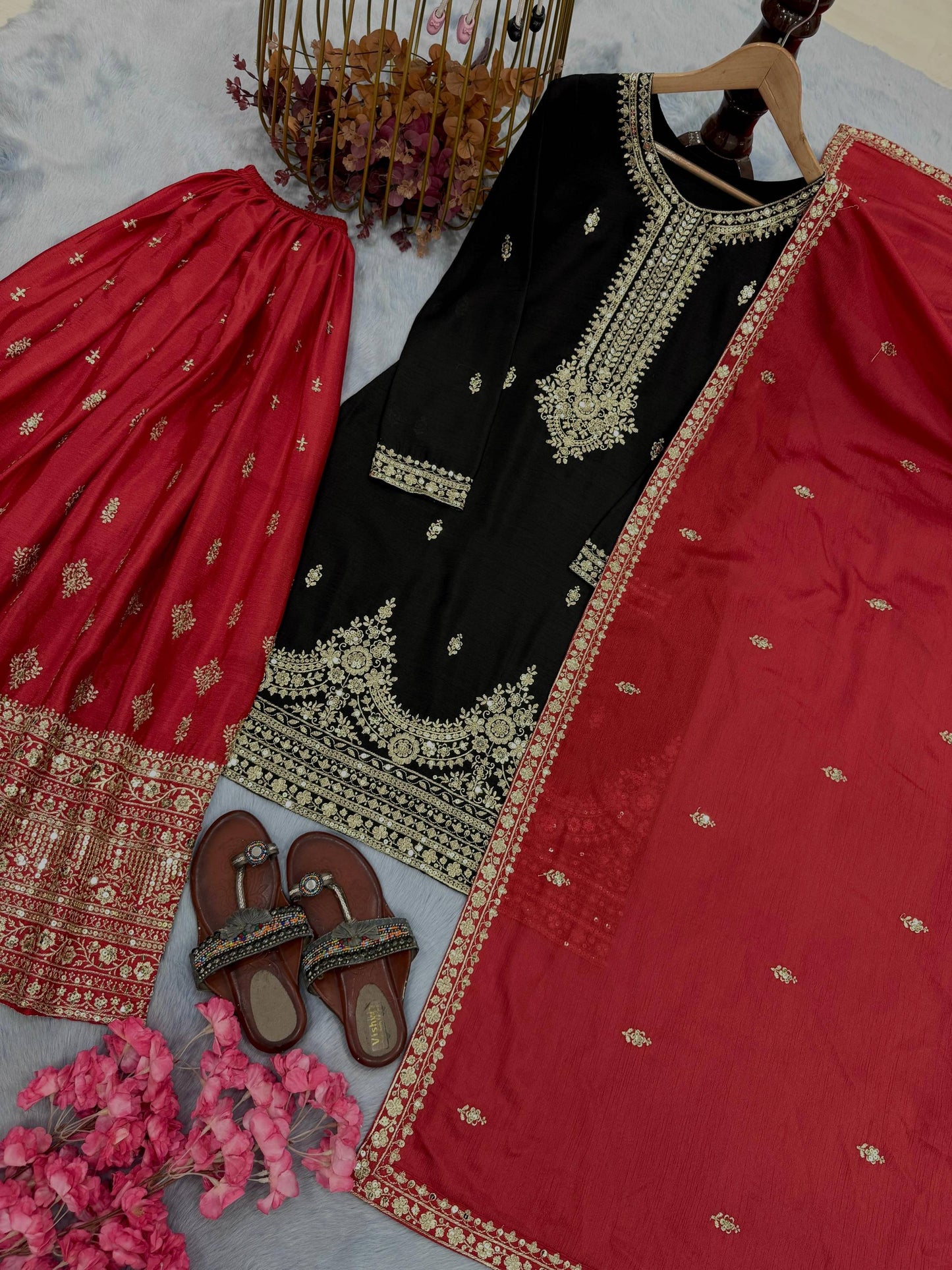 Anaita Black Chinon Silk Readymade Suit with Embroidery & Sequence Work