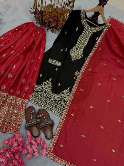 Anaita Black Chinon Silk Readymade Suit with Embroidery & Sequence Work