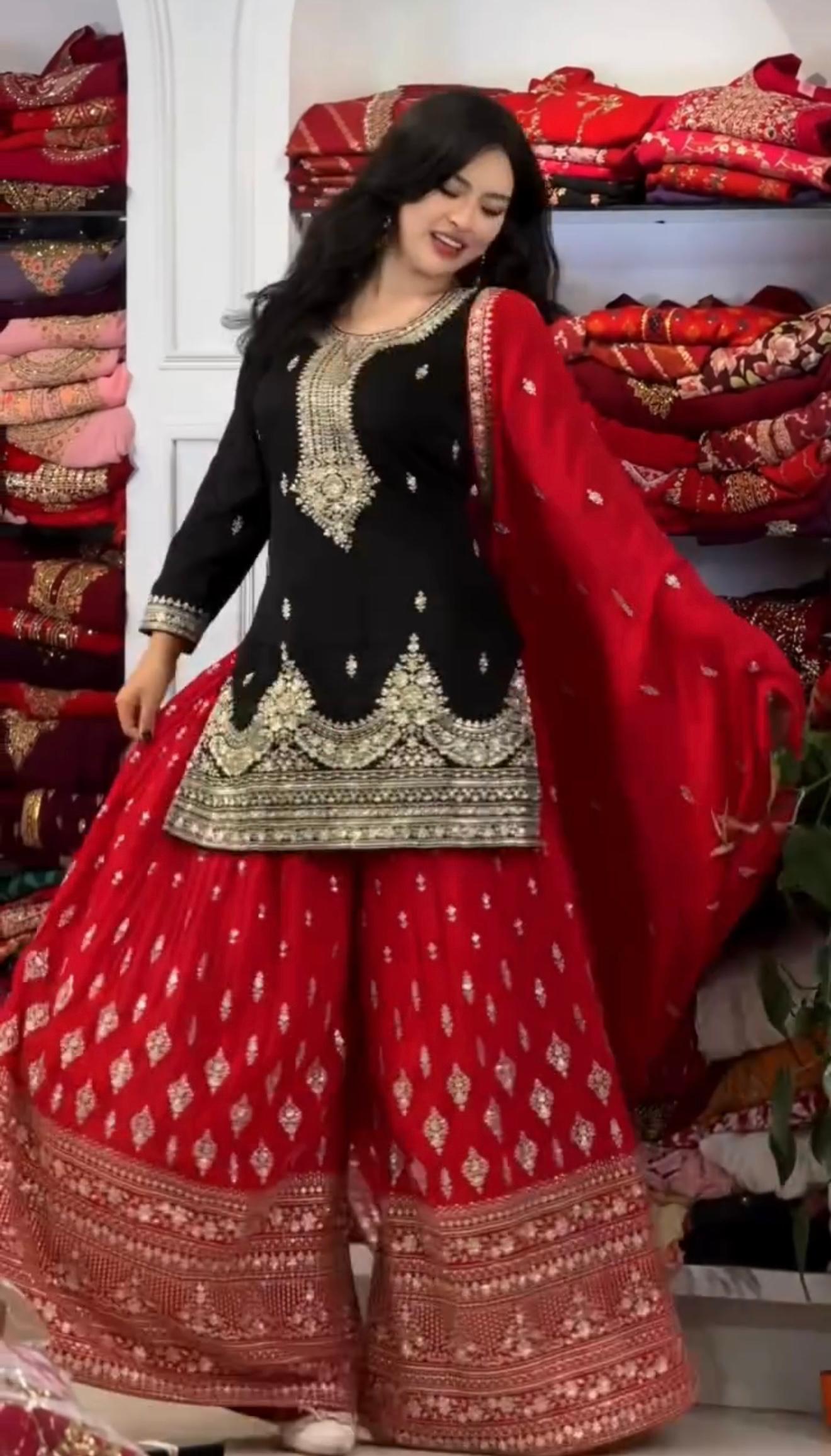 Anaita Black Chinon Silk Readymade Suit with Embroidery & Sequence Work