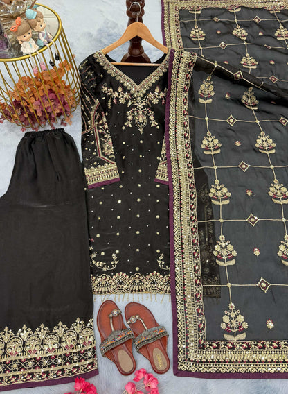 Anaita Black Chinon Silk Readymade Suit with Embroidery & Sequence Work