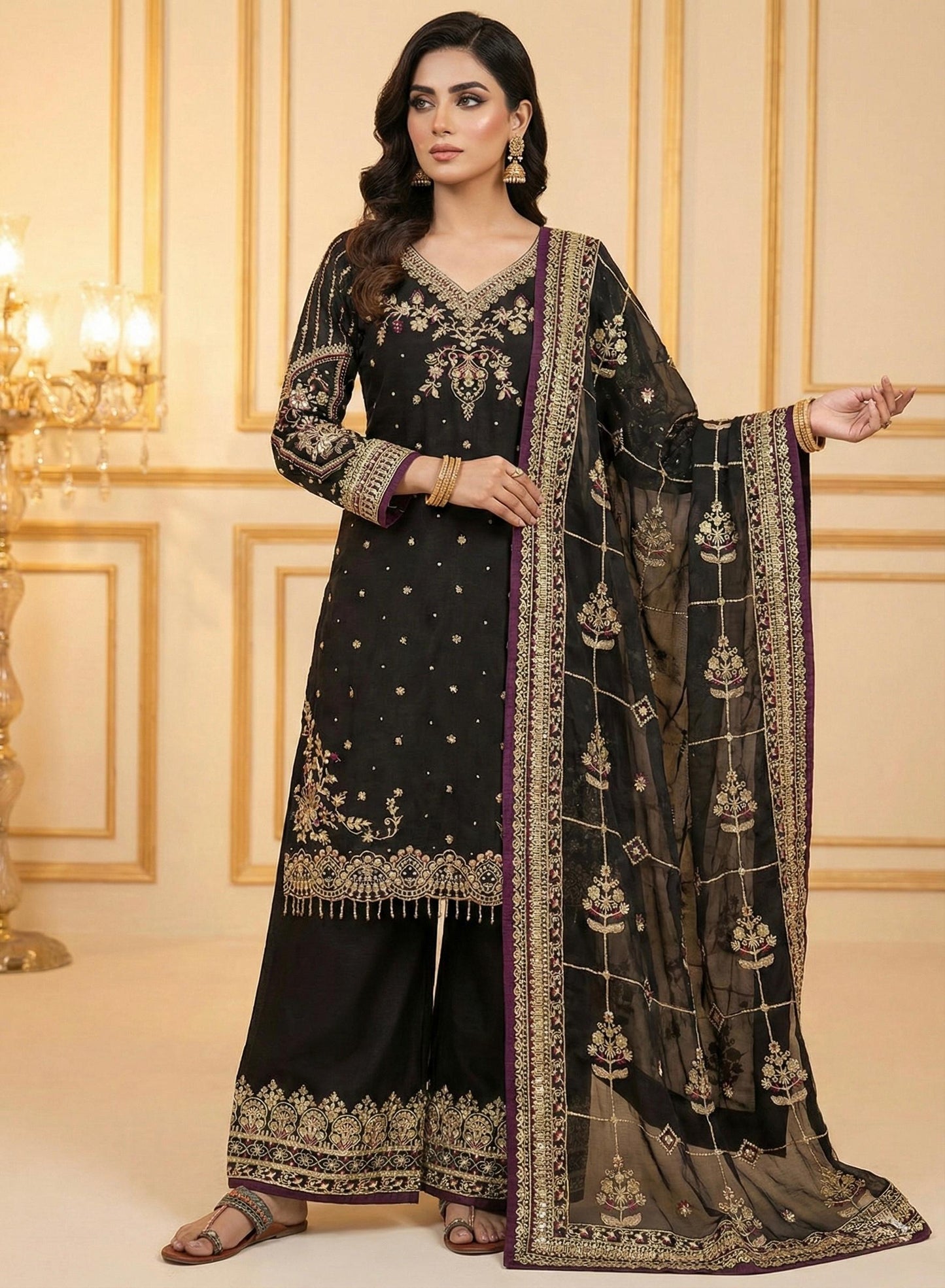 Anaita Black Chinon Silk Readymade Suit with Embroidery & Sequence Work