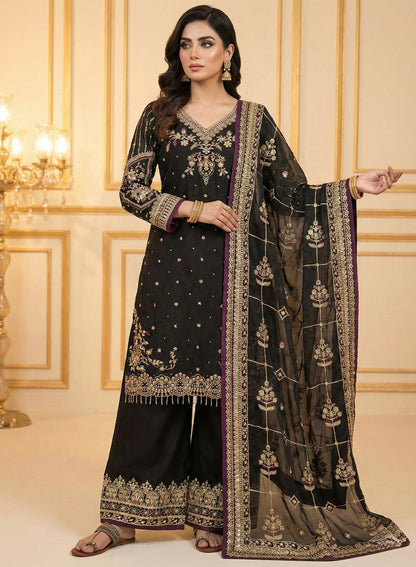 Anaita Black Chinon Silk Readymade Suit with Embroidery & Sequence Work