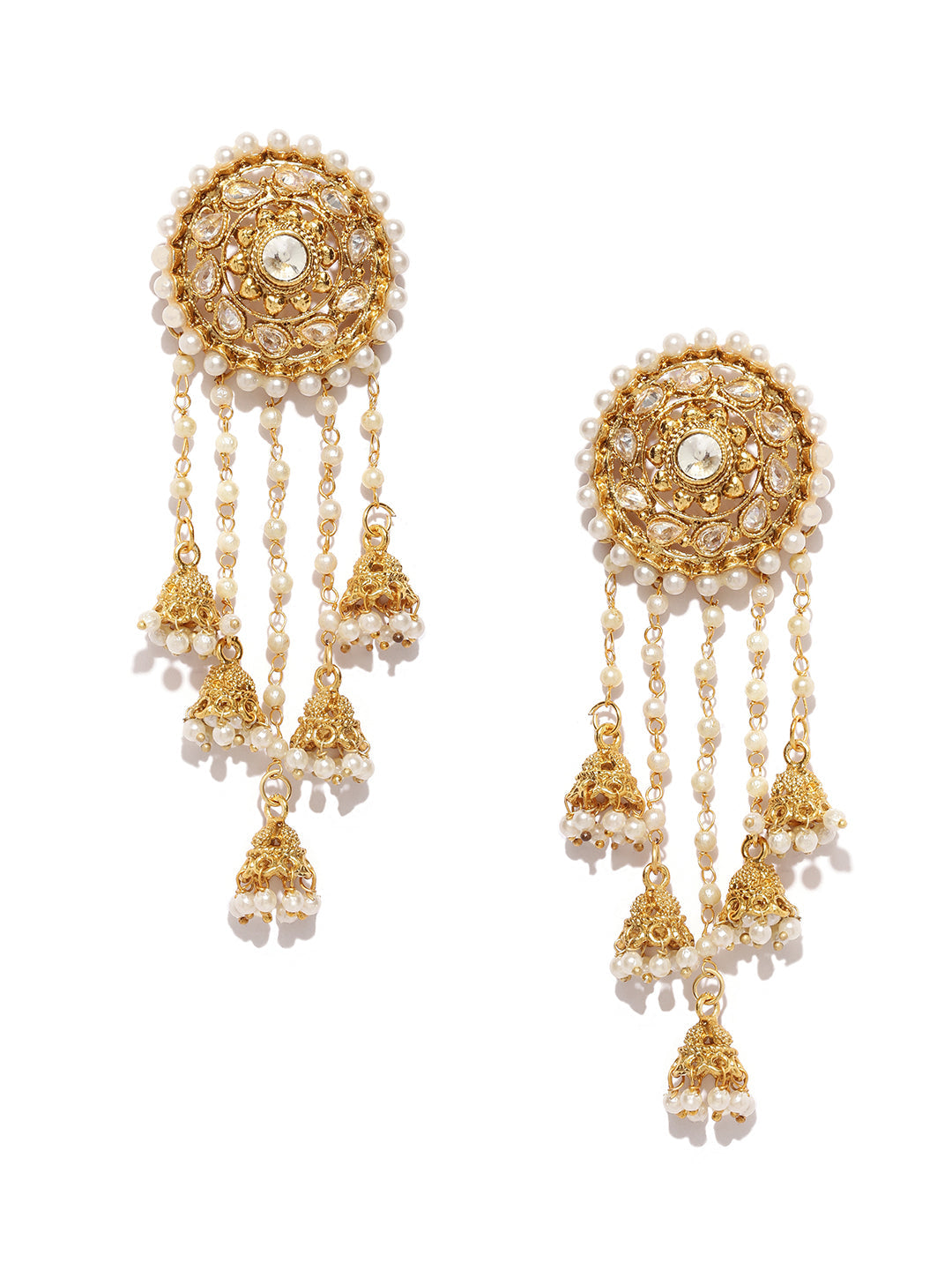 Shining Diva Gold-Toned & White Classic Jhumkas