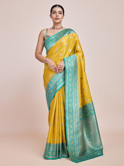 Monjolika Fashion Glamour And Tradition With This Zari Woven Banarasi Tissue Silk Yellow Saree