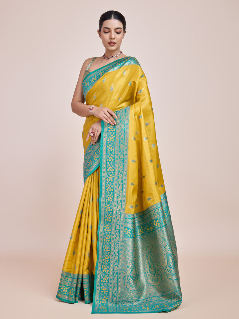Monjolika Fashion Glamour And Tradition With This Zari Woven Banarasi Tissue Silk Yellow Saree