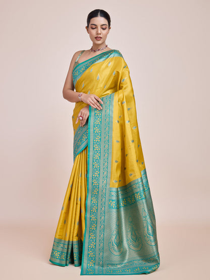 Monjolika Fashion Glamour And Tradition With This Zari Woven Banarasi Tissue Silk Yellow Saree