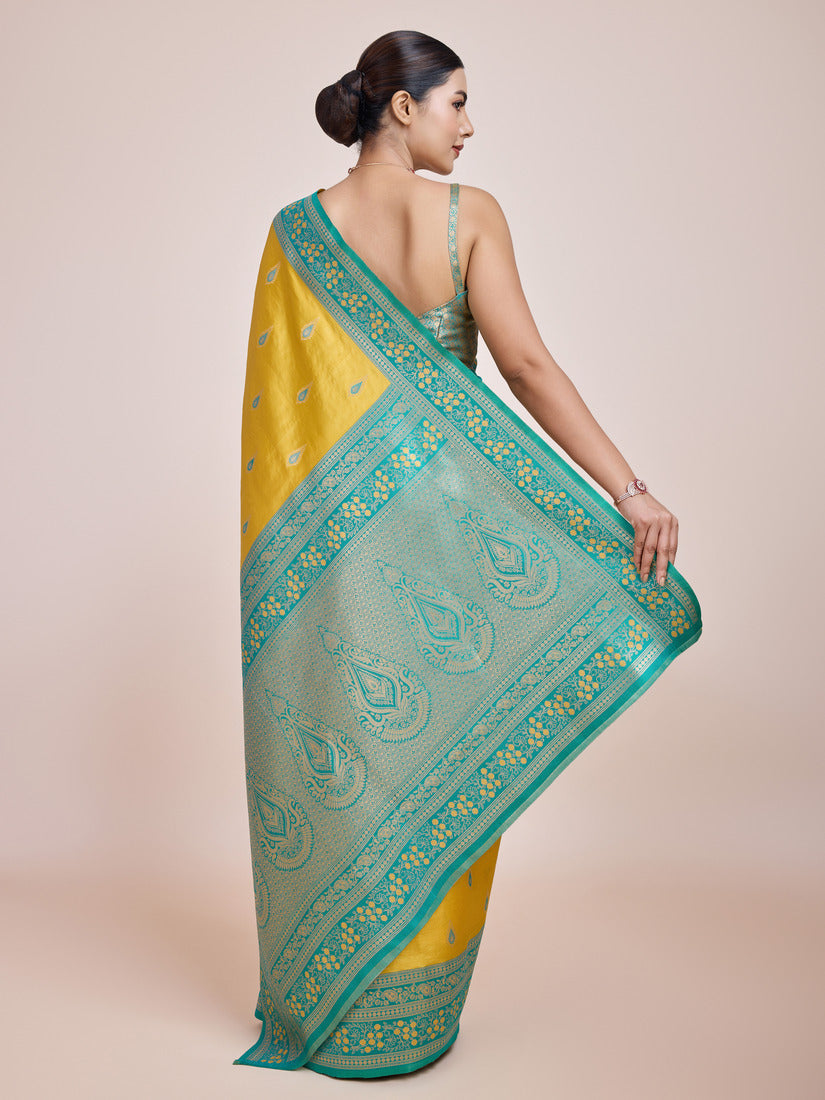 Monjolika Fashion Glamour And Tradition With This Zari Woven Banarasi Tissue Silk Yellow Saree