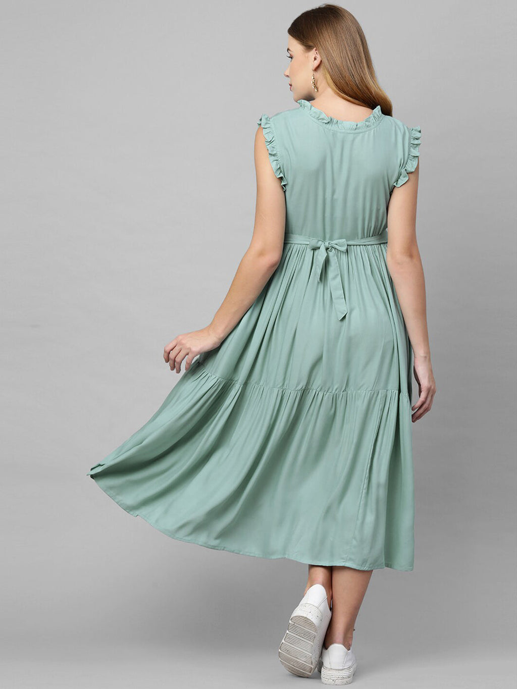 MomToBe Green Maternity A-Line Midi Nursing Dress