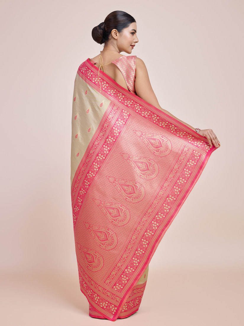Monjolika Fashion Glamour And Tradition With This Zari Woven Banarasi Tissue Silk Cream Saree
