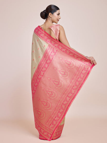Monjolika Fashion Glamour And Tradition With This Zari Woven Banarasi Tissue Silk Cream Saree