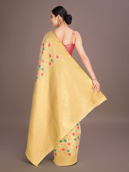 Monjolika Fashion Exquisite Designs With This Regal Cream Rich Look Banarasi Tissue Silk Saree