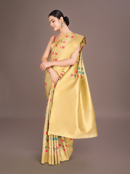 Monjolika Fashion Exquisite Designs With This Regal Cream Rich Look Banarasi Tissue Silk Saree