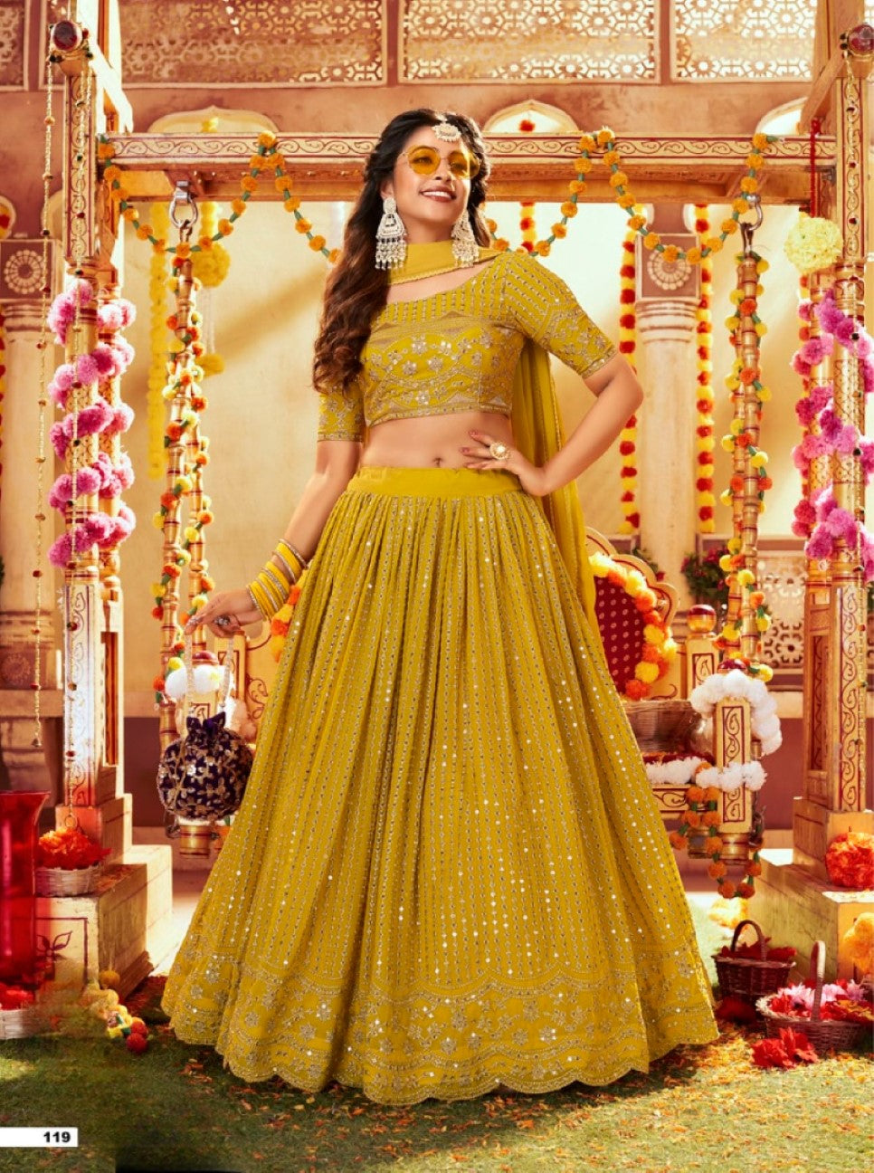 Anaita Yellow Georgette Lehenga Choli With Sequence & Thread Work