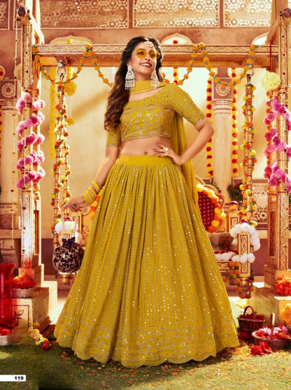 Anaita Yellow Georgette Lehenga Choli With Sequence & Thread Work